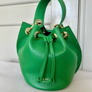 ANNA PAOLA Italian Leather Top Handle Drawstring Bucket Bag